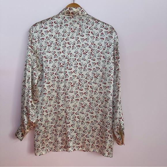 Escada Long Sleeve Heart Patterned Silk Blouse - Picture 5 of 11